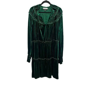 Eloquii Elements Emerald Green Crushed Velvet Long Sleeve Ruffled Midi Dress